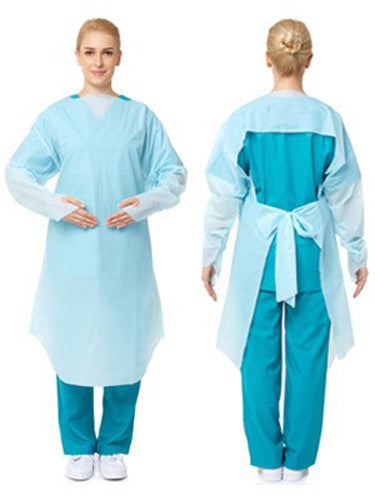 Medical Gown 15 Pack – Disposable Blue PPE Gowns with Open Back & Thumb Loops – Fluid Resistant