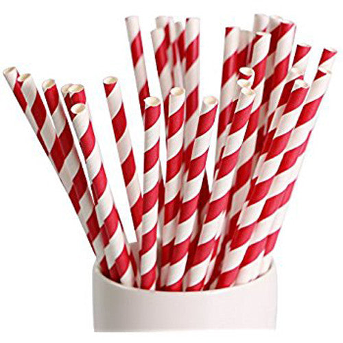 1000-Pack Red White Biodegradable Eco Paper Drinking Straws - Bulk Party & Cafe