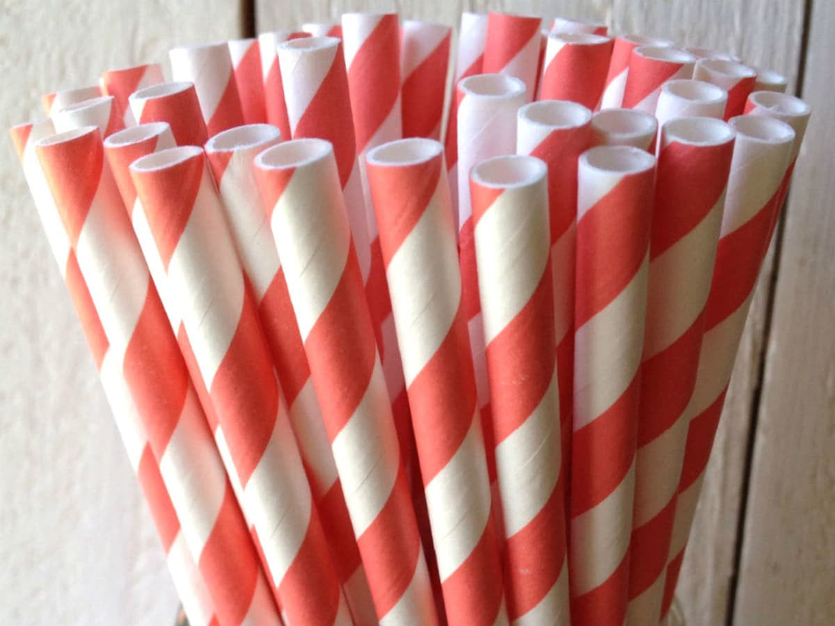 1000-Pack Red White Biodegradable Eco Paper Drinking Straws - Bulk Party & Cafe