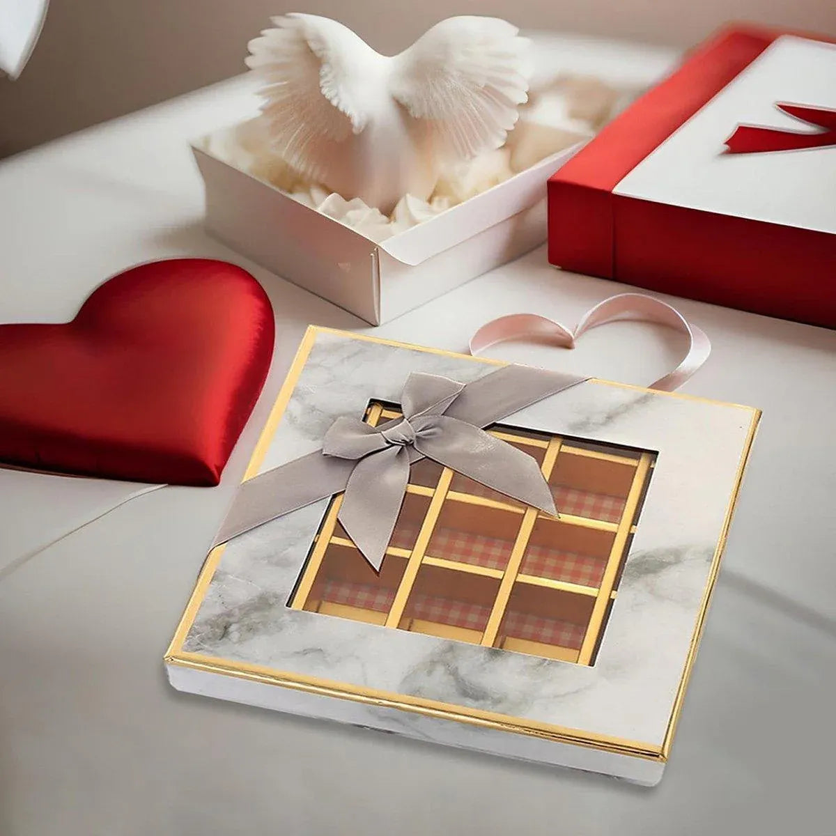 Valentine's Day Chocolate Box 9-Grid - Gift Display Window Gray 25-Pack