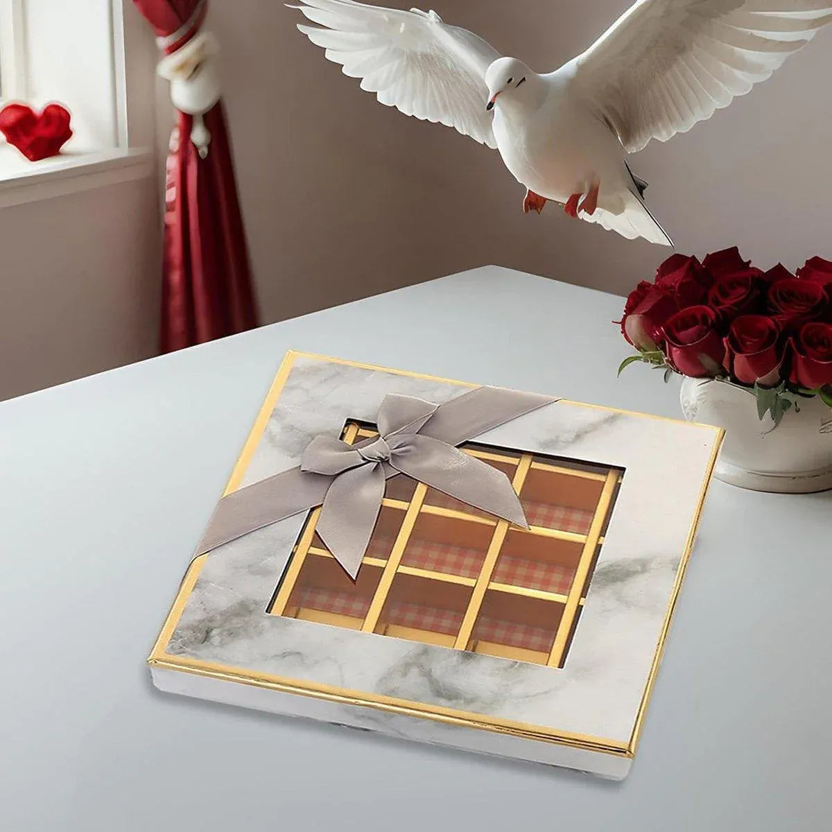 Valentine's Day Chocolate Box 9-Grid - Gift Display Window Gray 25-Pack