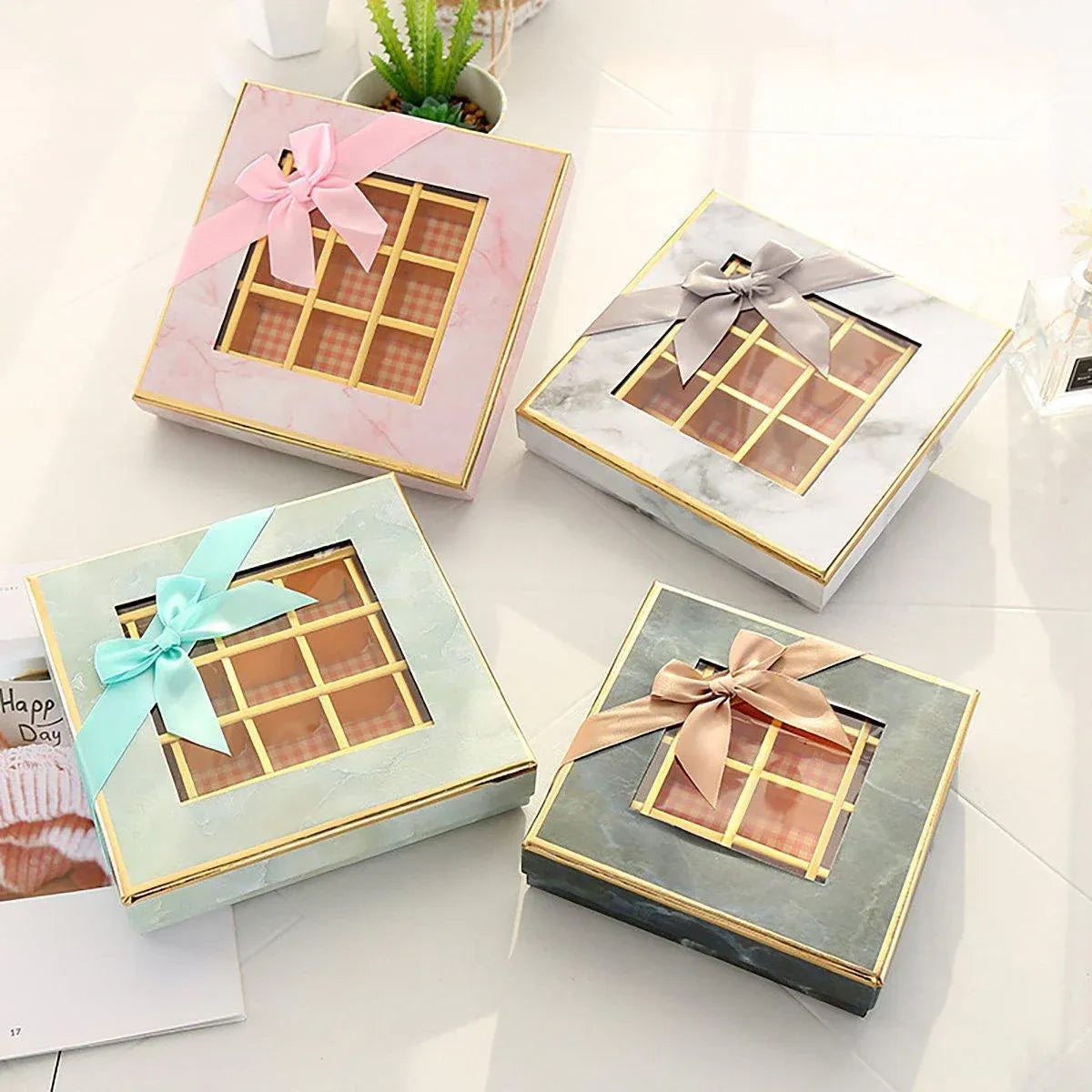 Valentine's Day Chocolate Box 9-Grid - Gift Display Window Gray 25-Pack