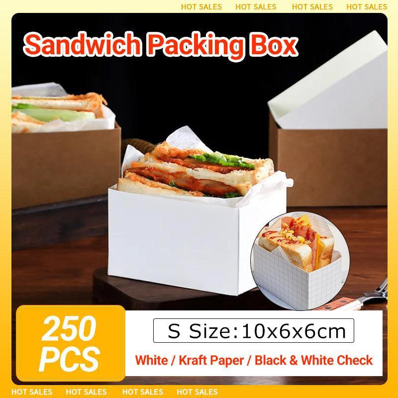 250PCS Sandwich Packaging Box Breakfast Hamburger Wrapping Box S Size - Black White