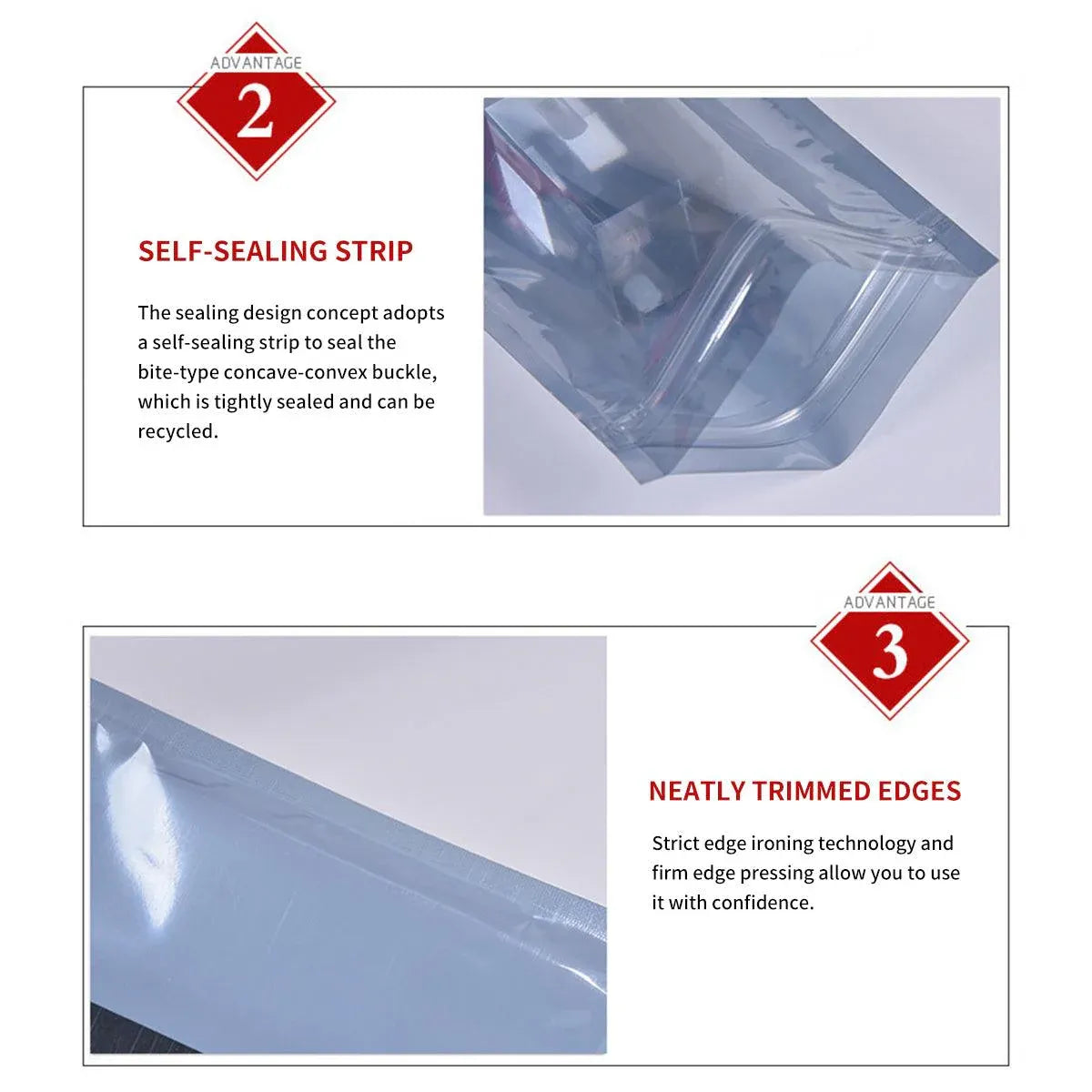Plastic Self Sealing Bags 100PCS 5Sizes Anti Static Semi Transparent Resealable - 15x20cm