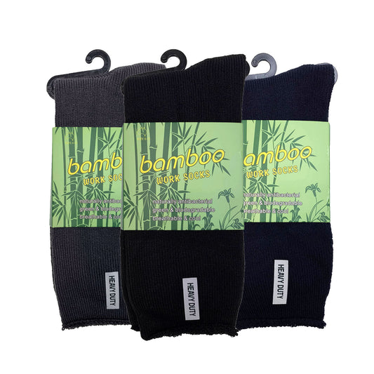 3 Pairs PREMIUM BAMBOO SOCKS Mens Heavy Duty Thick Work Socks Cushion BULK - Assorted Colour Pack - 11-14