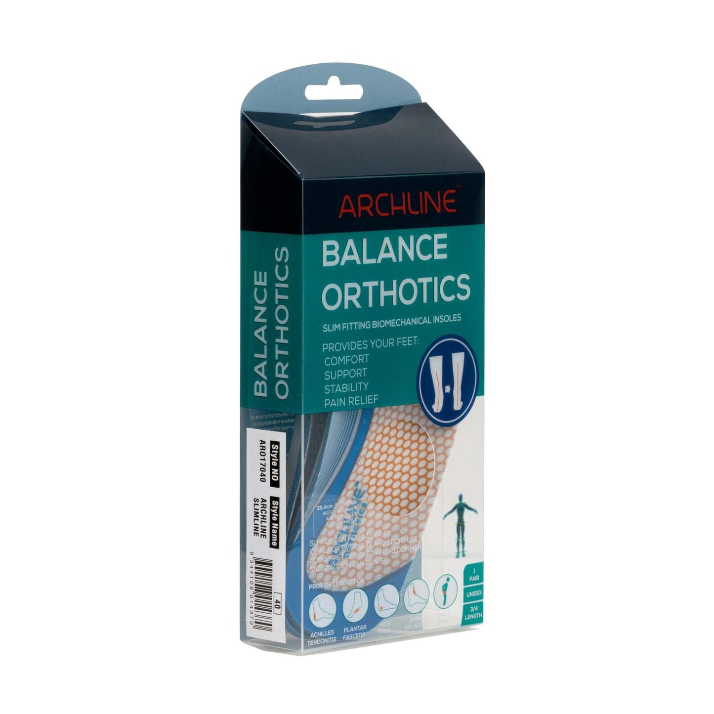 ARCHLINE 3/4 Slim Orthotics Plantar Fasciitis Insoles Balance Support Relief - EUR 41