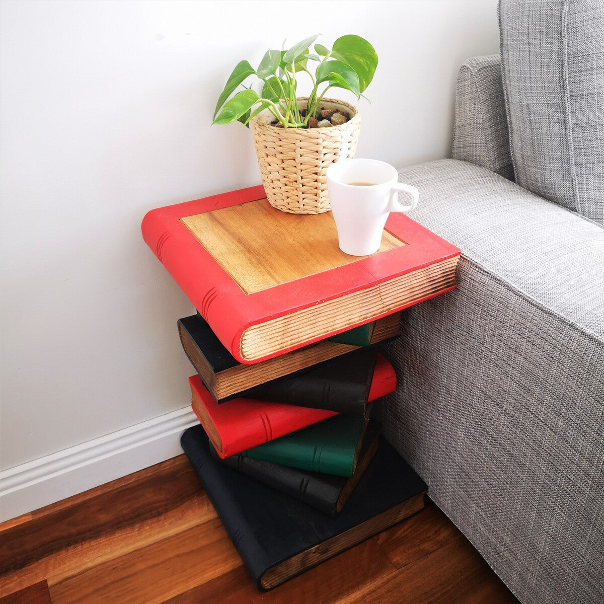 Book Stack Raintree Wood Side Table Plant Stand Corner Table - Antique Finish