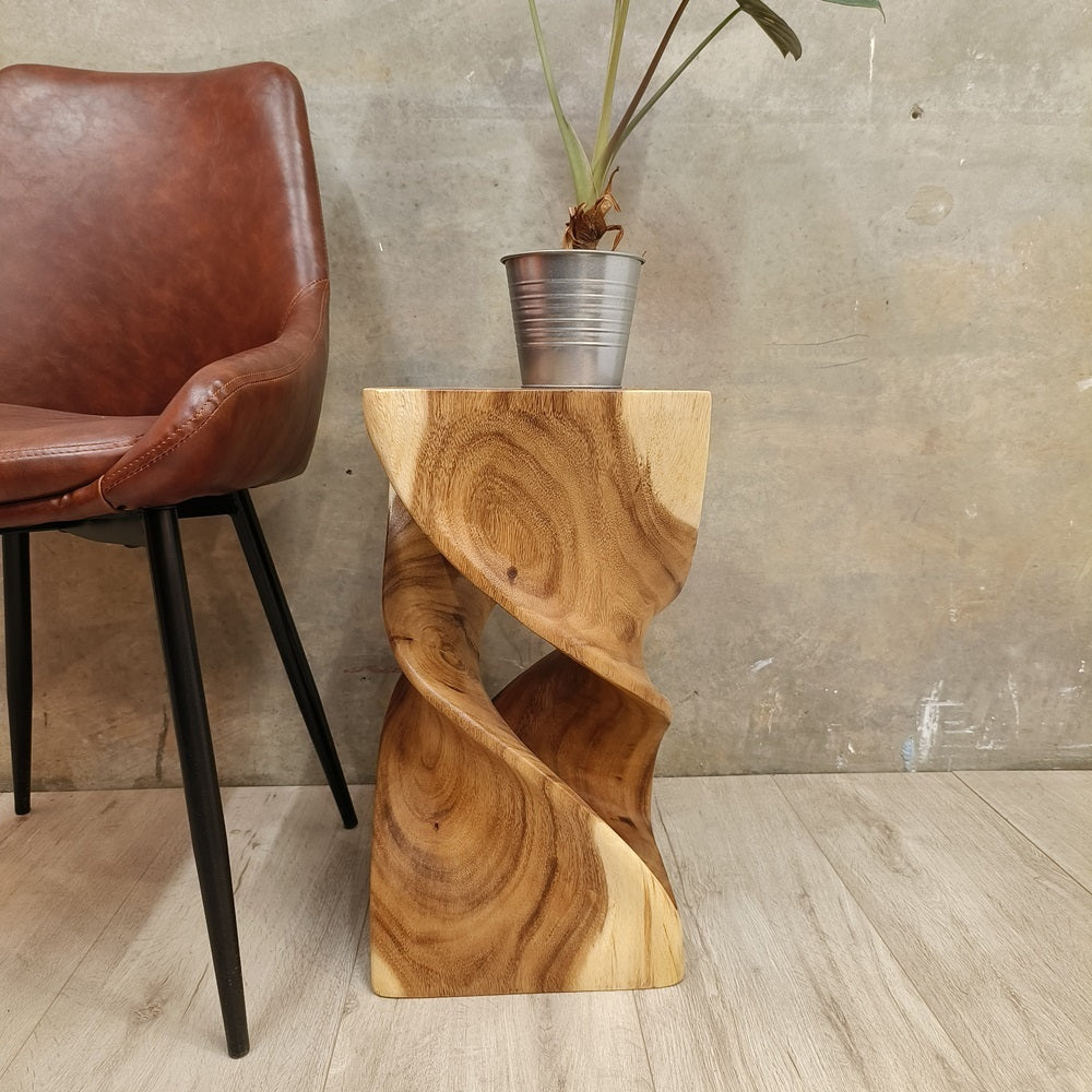 Handmade Hardwood Double Twist Side Table / Corner Stool / Plant Stand