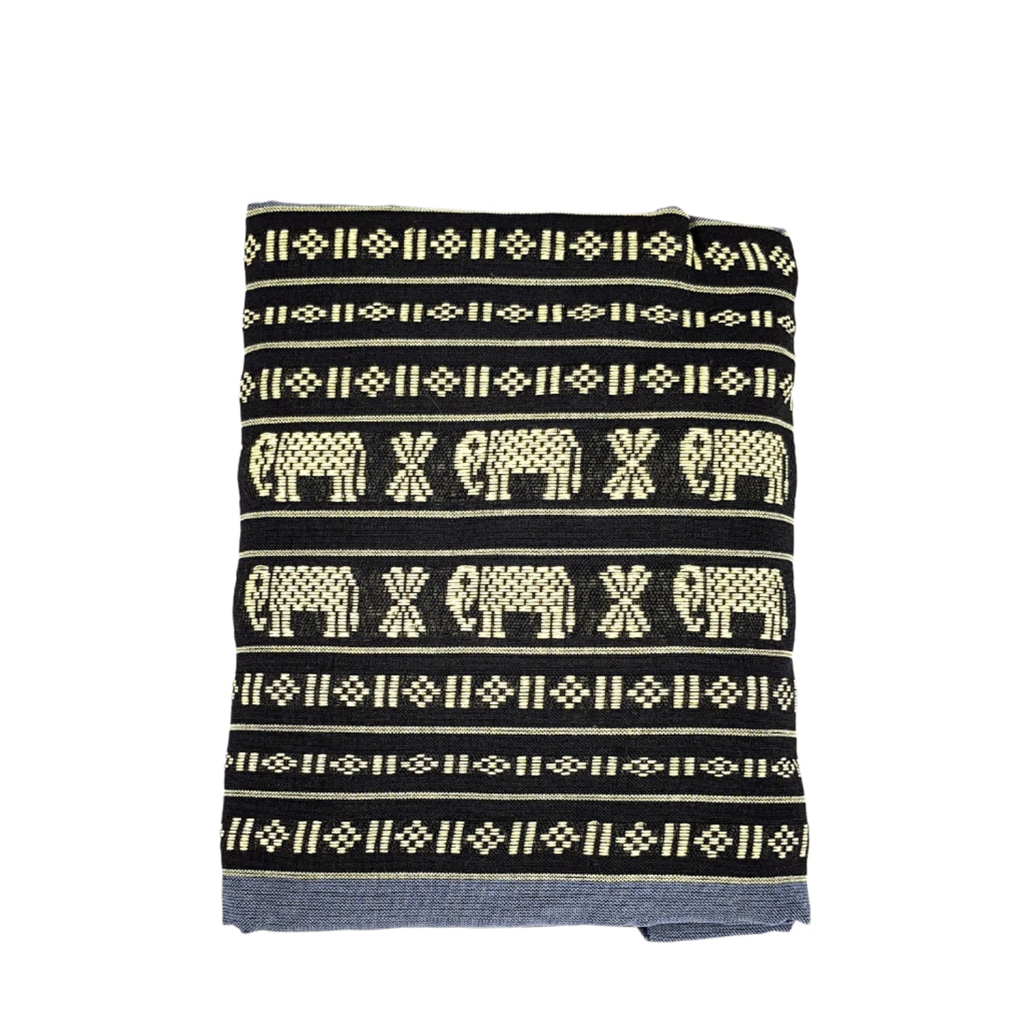 Folded fabric with elephant pattern on a white background, featuring the MangoTrees brand.