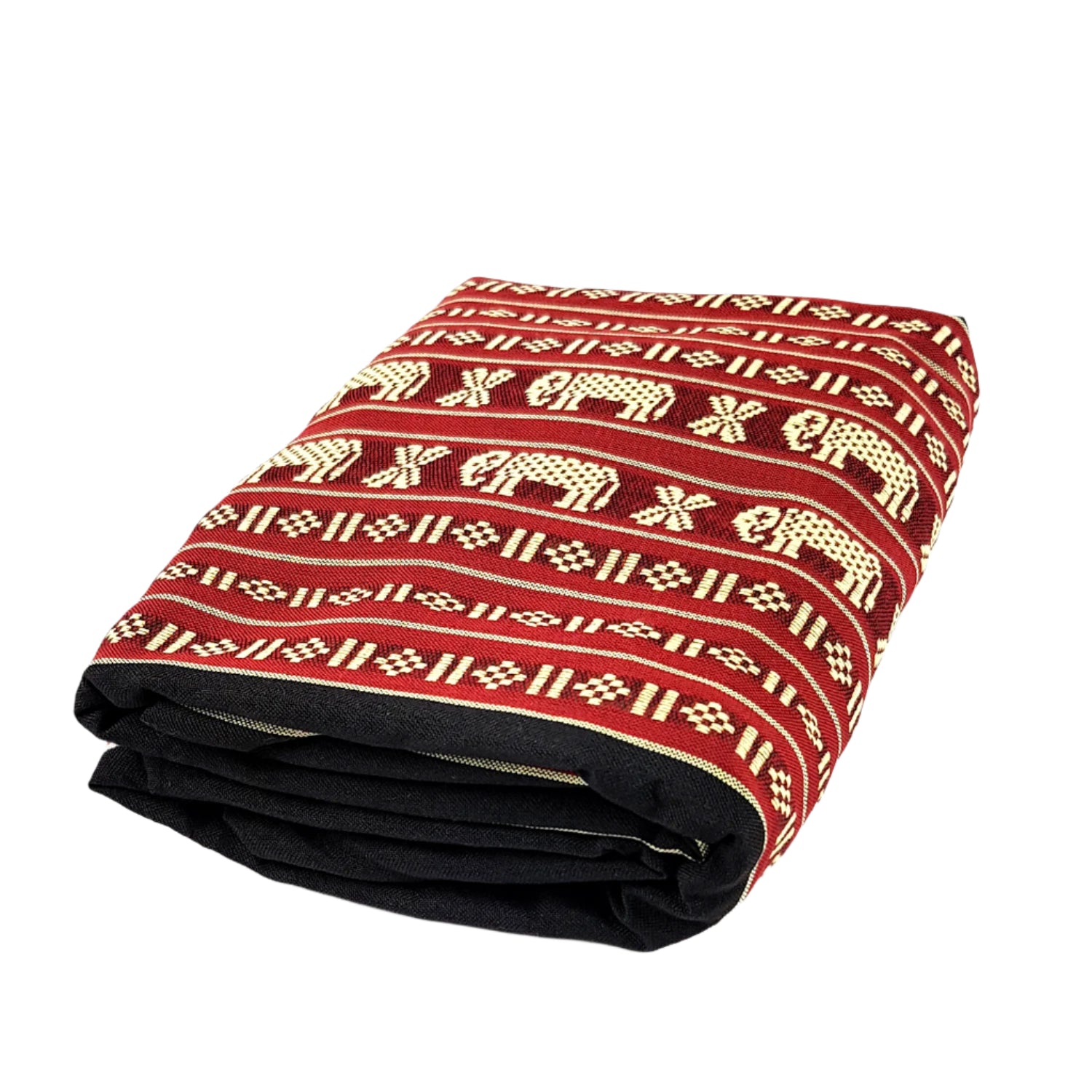 Folded blanket with red and beige pattern on a white background, featuring the MangoTrees brand.
