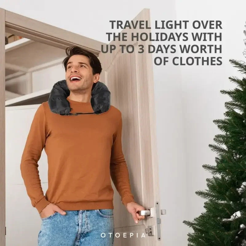 Grey Suede Refillable Travel Neck Pillow with Storage Bag - Lightweight