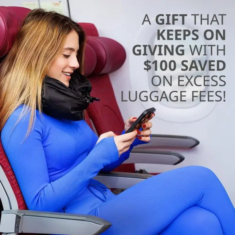 Grey Suede Refillable Travel Neck Pillow with Storage Bag - Lightweight