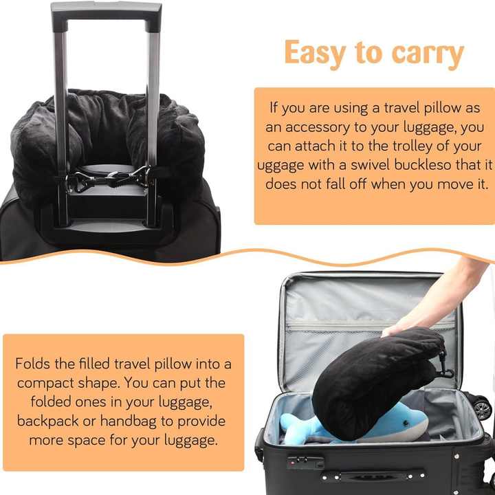Grey Suede Refillable Travel Neck Pillow with Storage Bag - Lightweight