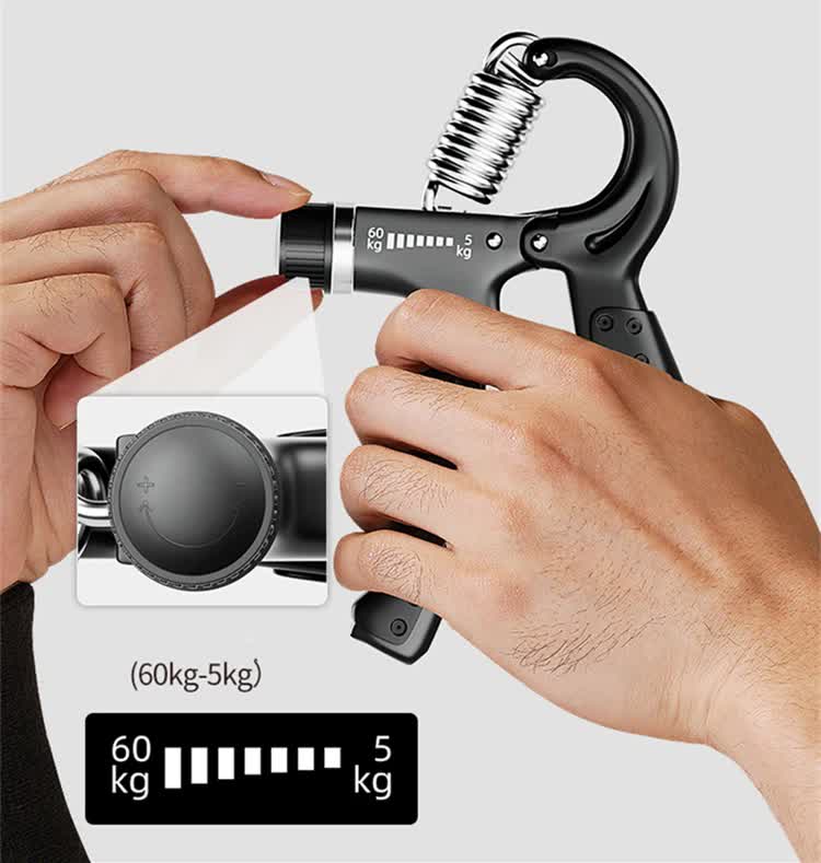 Black Hand Grip Strength Training Set 5-Piece - Adjustable Grip Exerciser & Rings
