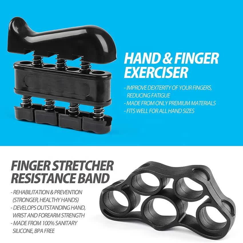 Black Hand Grip Strength Training Set 5-Piece - Adjustable Grip Exerciser & Rings