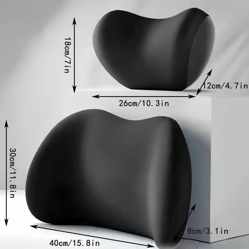 Brown Ergonomic Memory Foam Car Headrest & Lumbar Support Cushion Set - Driving Comfort Neck & Back Pillow