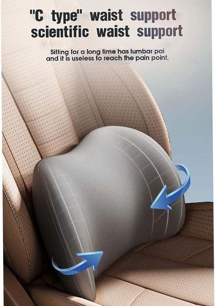 Grey Memory Foam Car Headrest & Lumbar Support Cushion Set