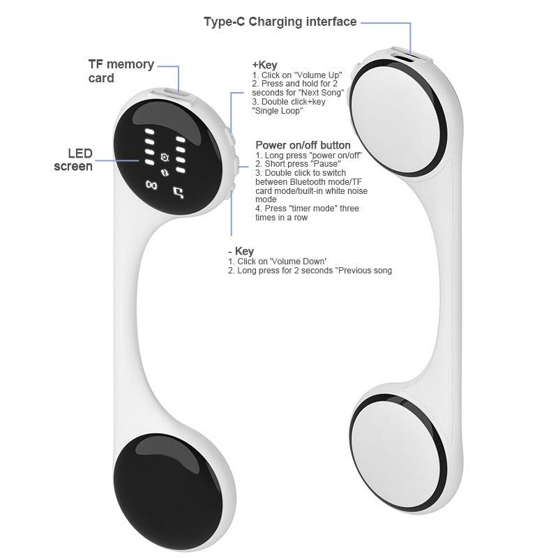 Under-Pillow Bone Conduction Sleep Speaker - Bluetooth 5.4, White Noise, TF Card, LED Display & Timer(blue)