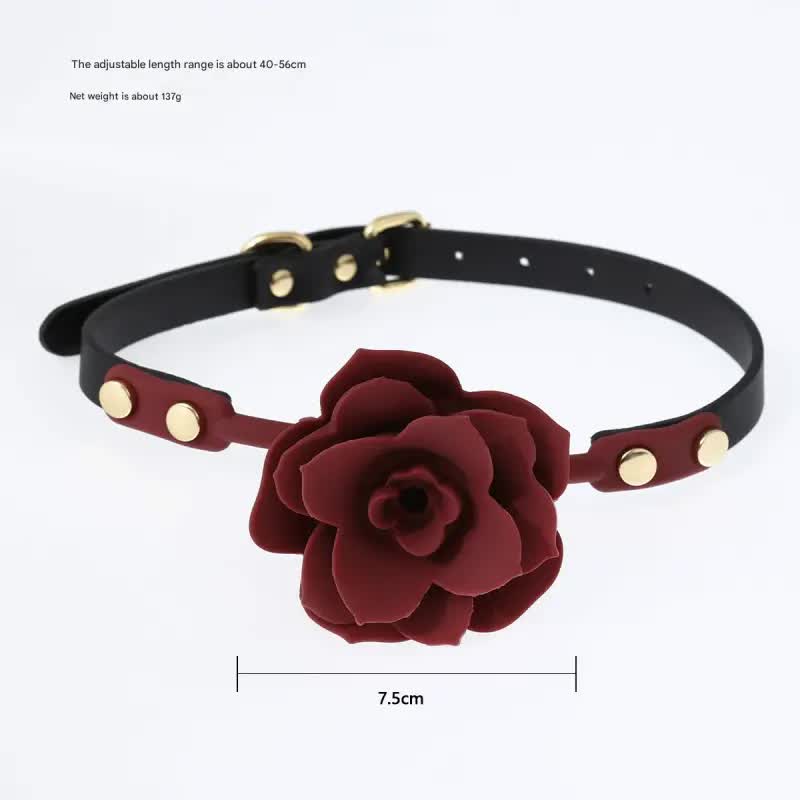 Silicone Rose Ball Gag with Adjustable PU Leather Strap - Playful Adult Novelty(red)