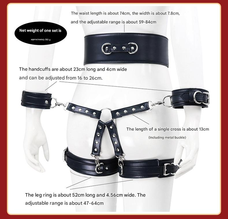 PU Leather Bondage Restraint Set - Collar Leash Cuffs & Harness (Coffee)