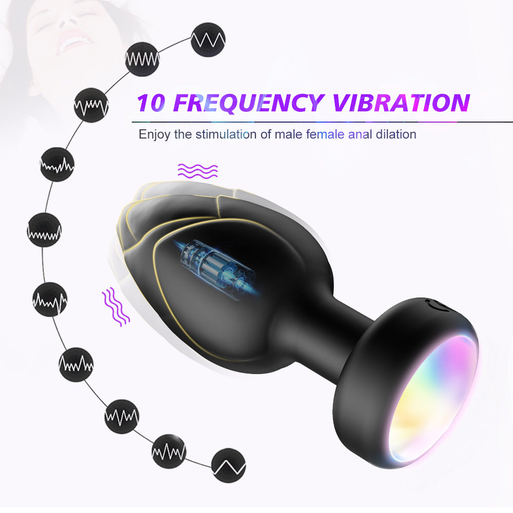 Red LED Vibrating Anal Plug with Remote - 10 Speeds 7 Light Modes Waterproof