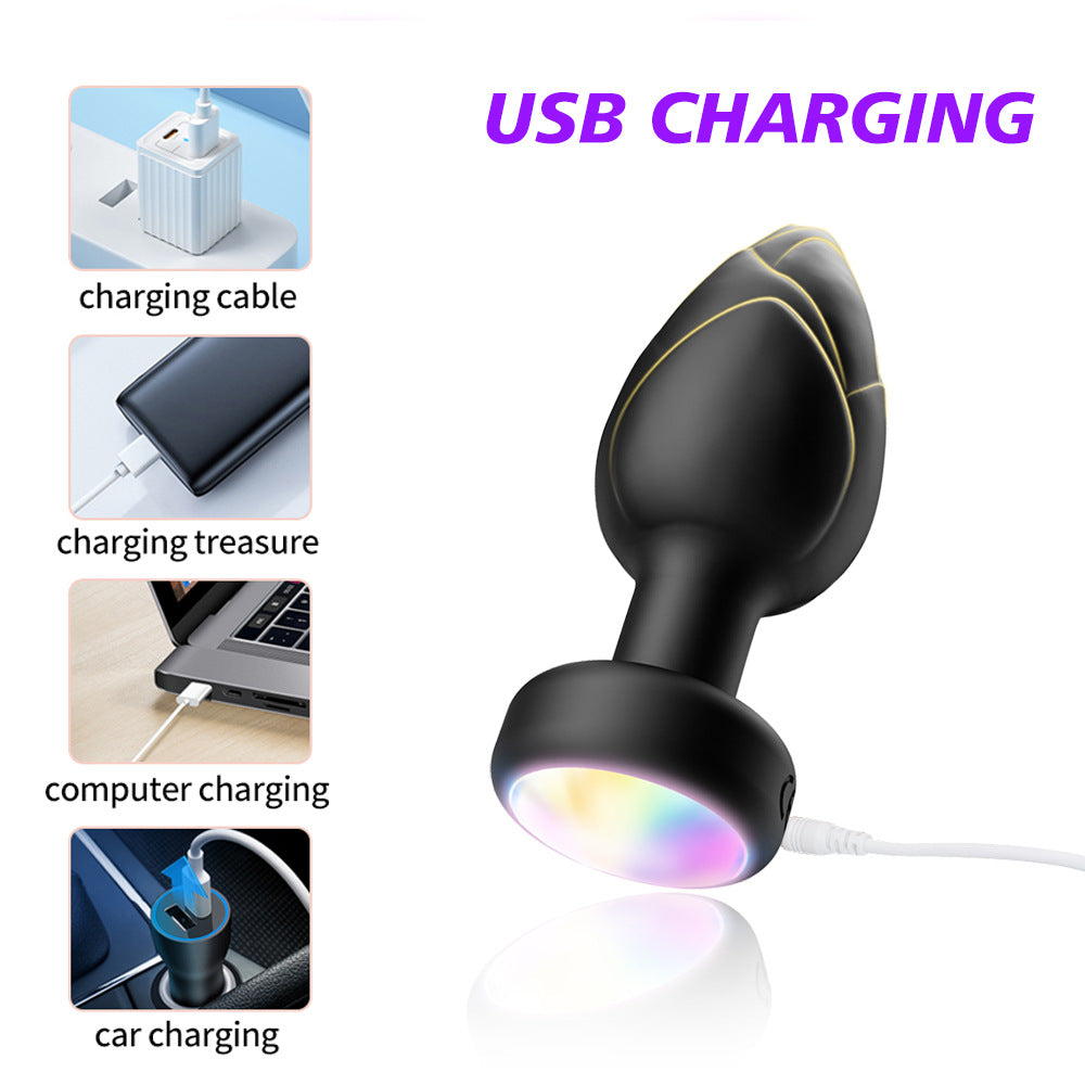 Red LED Vibrating Anal Plug with Remote - 10 Speeds 7 Light Modes Waterproof