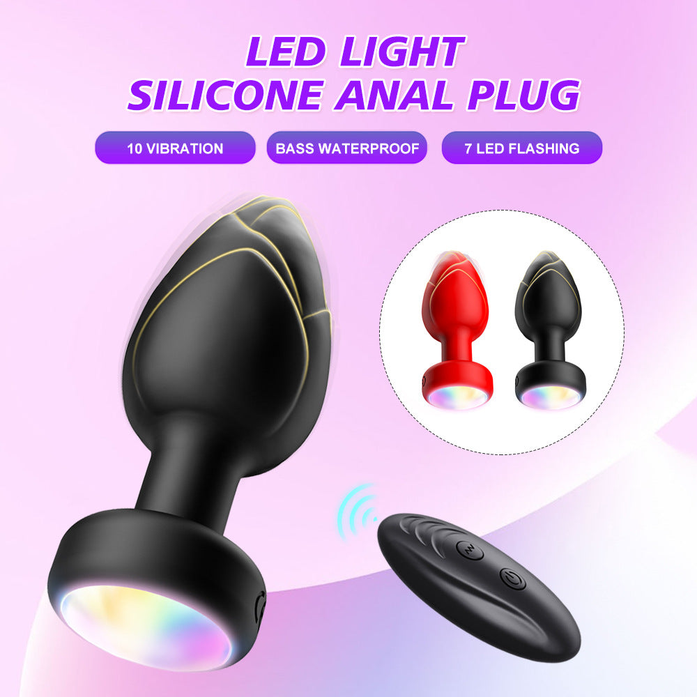 Red LED Vibrating Anal Plug with Remote - 10 Speeds 7 Light Modes Waterproof