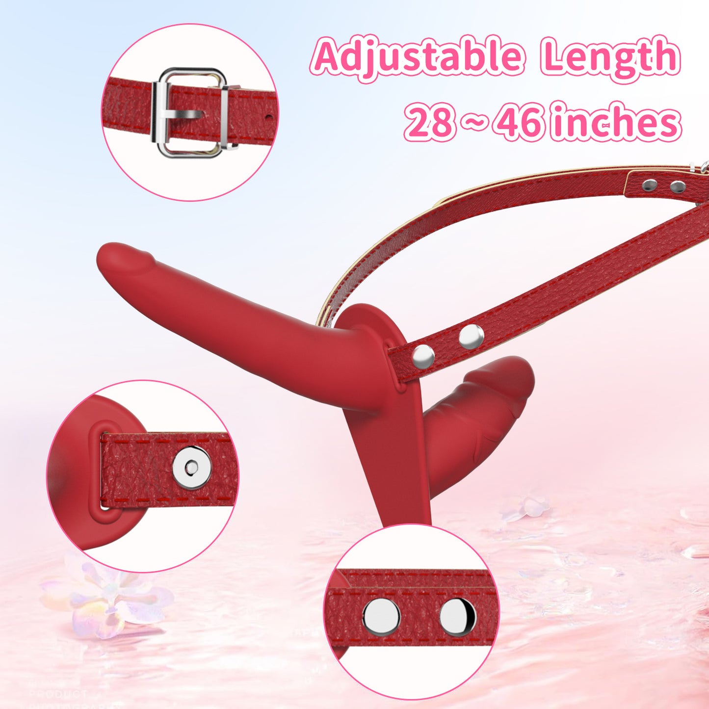 Black Dual-Ended Silicone Strap-On Dildo with Adjustable Leather Harness