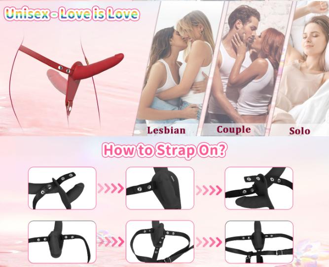 Black Dual-Ended Silicone Strap-On Dildo with Adjustable Leather Harness