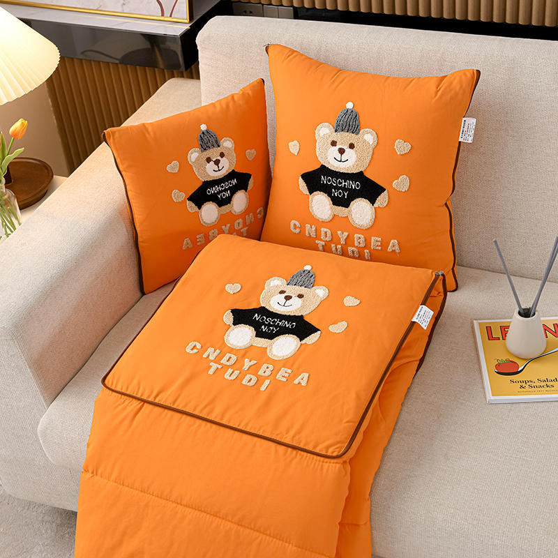 Orange Cap Bear 2-in-1 Car Pillow Blanket - Foldable Travel Cushion