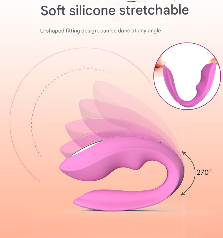 Red BlissLink U-Shaped Couple's Vibrator with Remote - 12 Modes