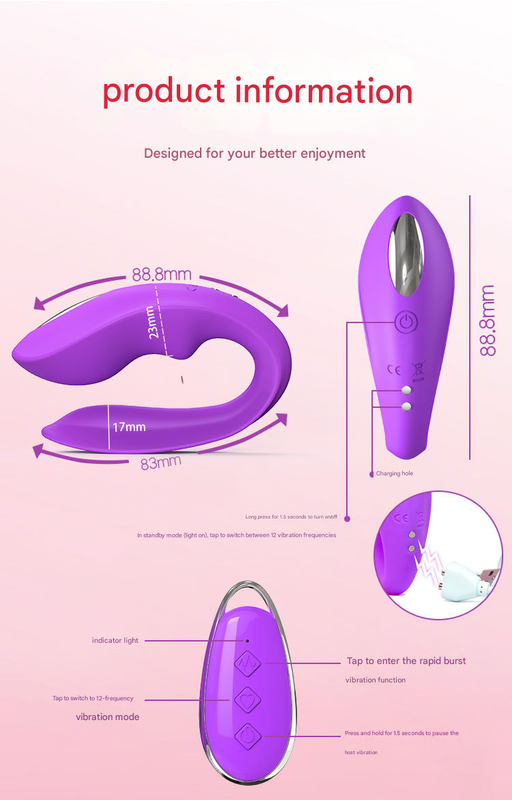 Red BlissLink U-Shaped Couple's Vibrator with Remote - 12 Modes