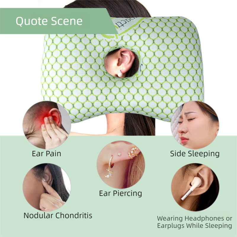 Grey Ergonomic Ear Pillow with Hole for Side Sleepers - Pressure Relief Cushion for Ear Pain, Piercings & CNH - Washable Cover