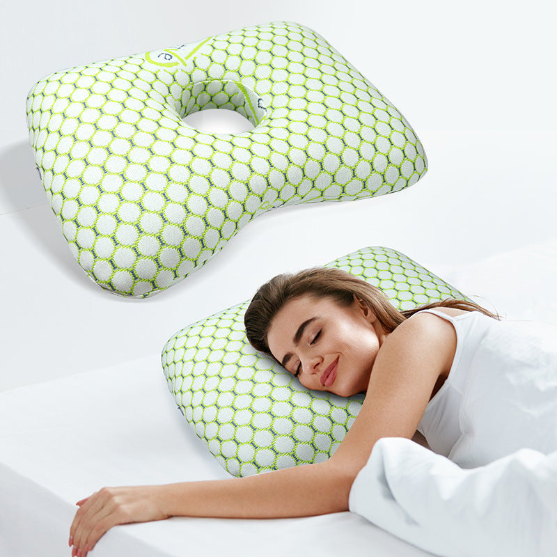 Blue Ergonomic Ear Pillow with Hole for Side Sleepers - Pressure Relief Cushion for Ear Pain, Piercings & CNH - Washable Cover