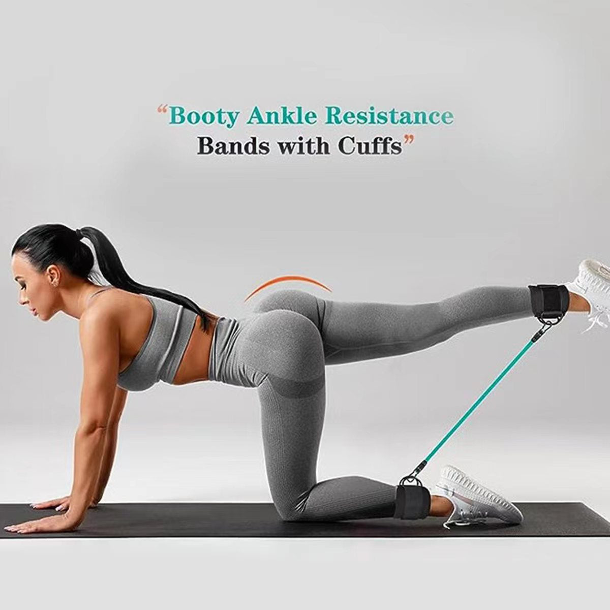 Pink Silver Snap Resistance Bands Set with Ankle Straps for Glute Kickbacks & Leg Workouts (10-30lbs)