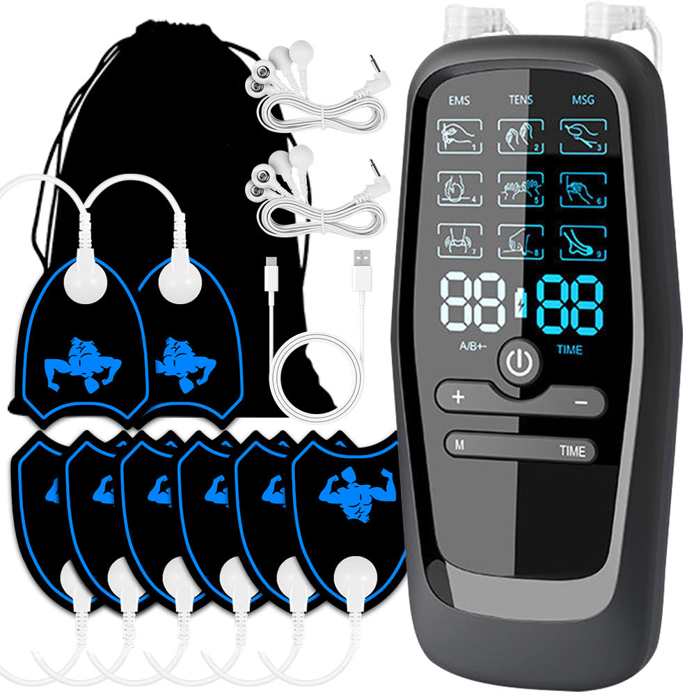 Dual Channel EMS TENS Massager - 9 Modes Pain Relief with 4 Pairs of Patches