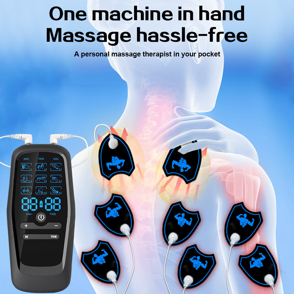 Dual Channel EMS TENS Massager - 9 Modes Pain Relief with 4 Pairs of Patches