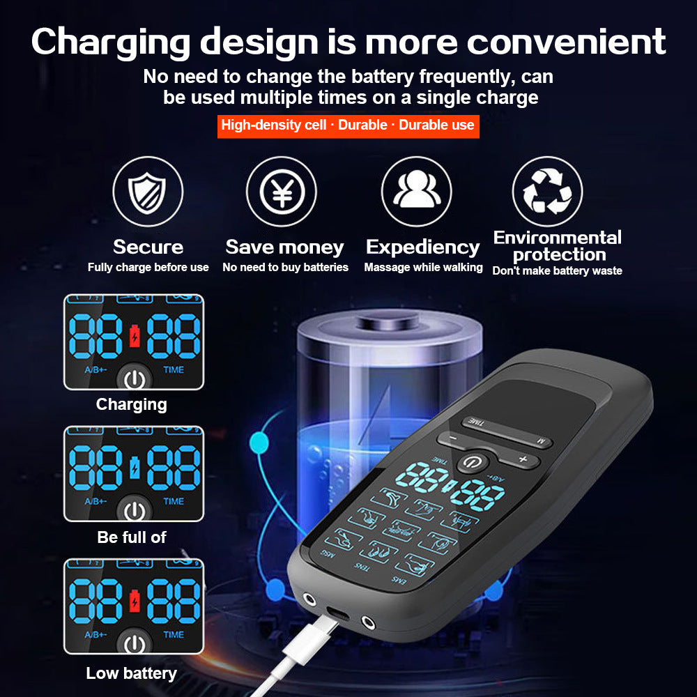 Dual Channel EMS TENS Massager - 9 Modes Pain Relief with 4 Pairs of Patches