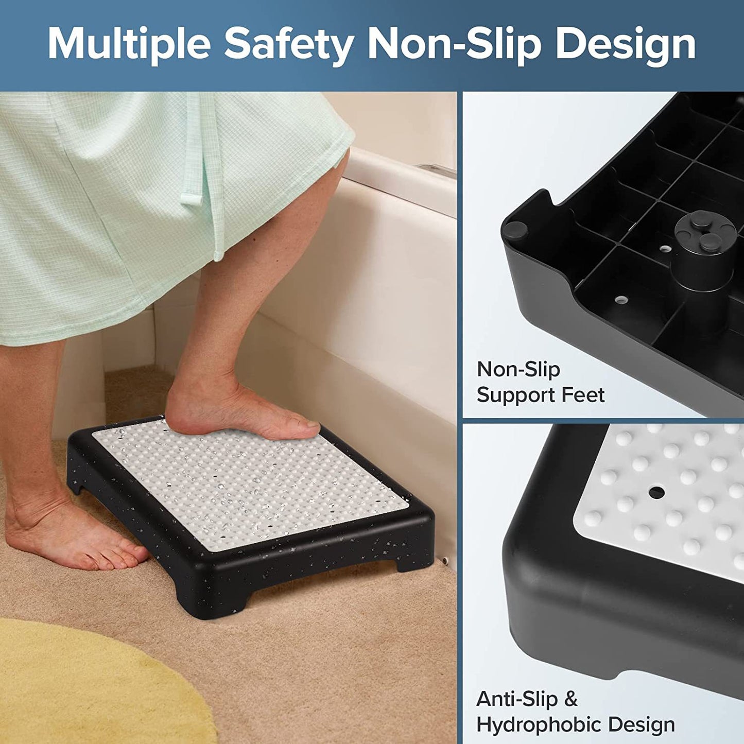Portable Outdoor Half Step Stool Non-Slip Mobility Aid Compact Platform 43x33cm for Elderly Home Car & Bath Use Black