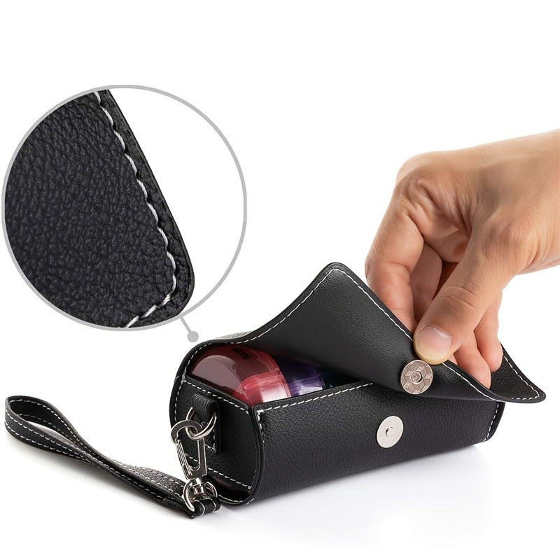 7-Day Travel Pill Organizer - Brown PU Leather Pouch 14 Compartments AM/PM