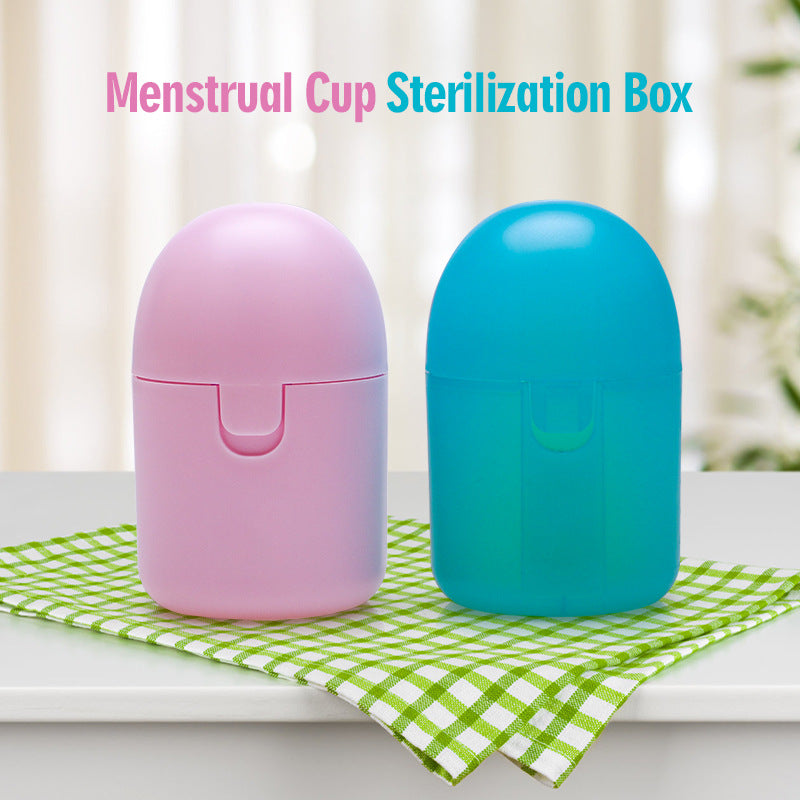 2PCS Medical Silicone Menstrual Cup L + Sterilizer Box - Microwave Safe (Blue)
