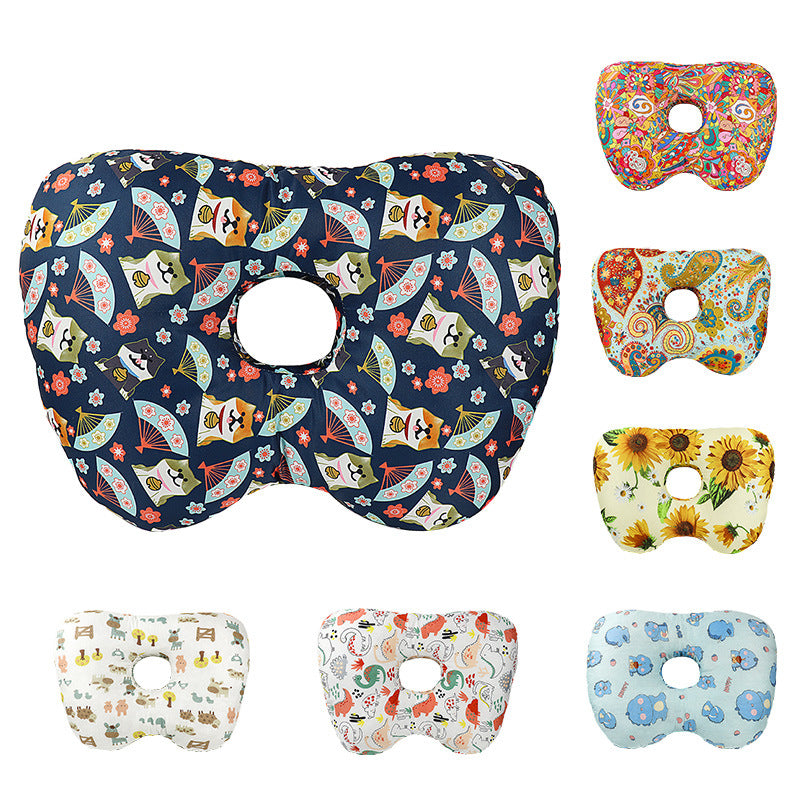Fan Hollow Ear Support Pillow - Adjustable Side Sleep Neck Cushion PP Cotton