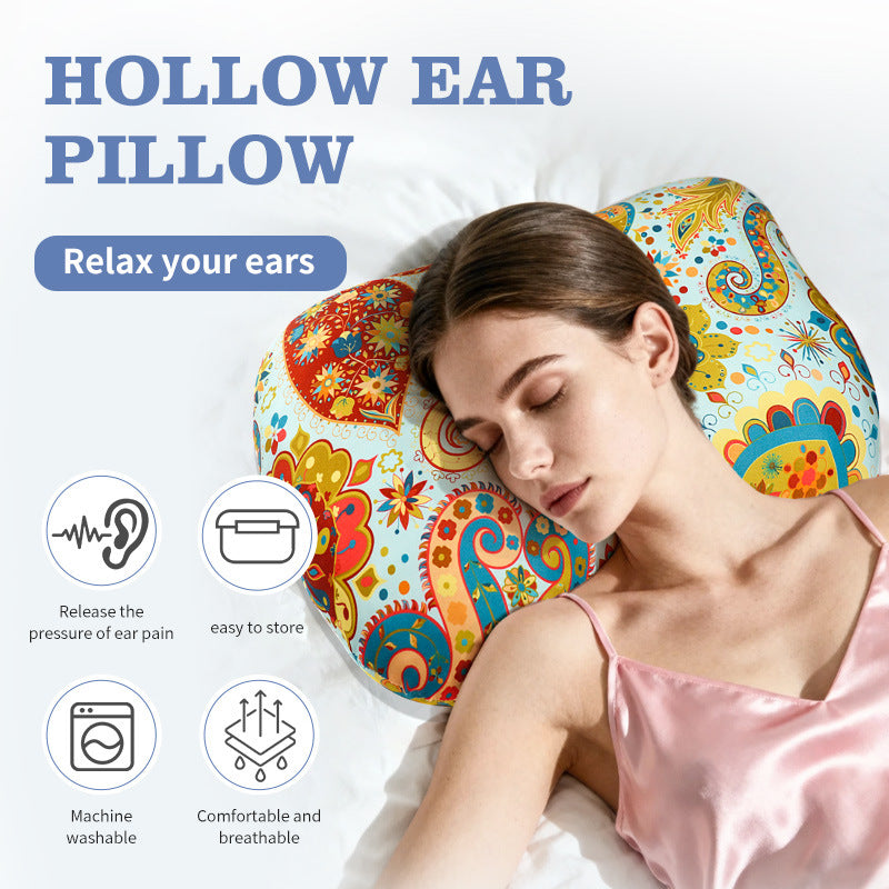 Fan Hollow Ear Support Pillow - Adjustable Side Sleep Neck Cushion PP Cotton