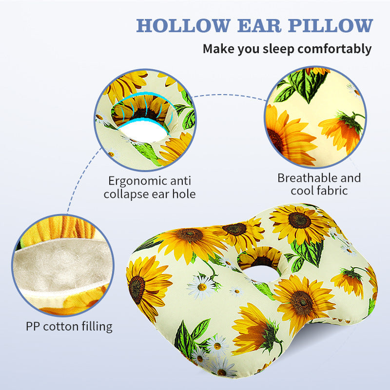 Fan Hollow Ear Support Pillow - Adjustable Side Sleep Neck Cushion PP Cotton