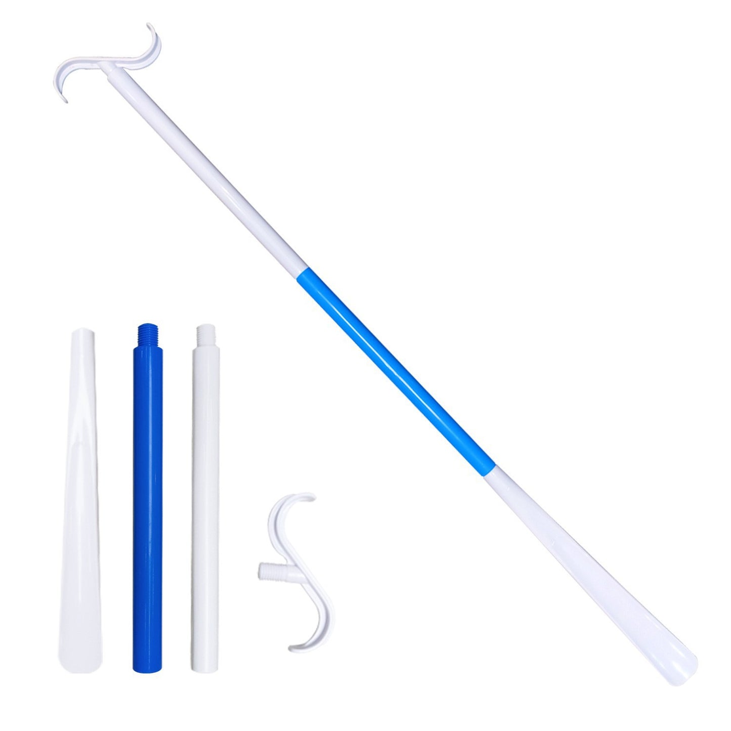 2-Pack White Blue Dressing Aid Stick & Long-Handled Shoe Horn Adjustable 62-88cm