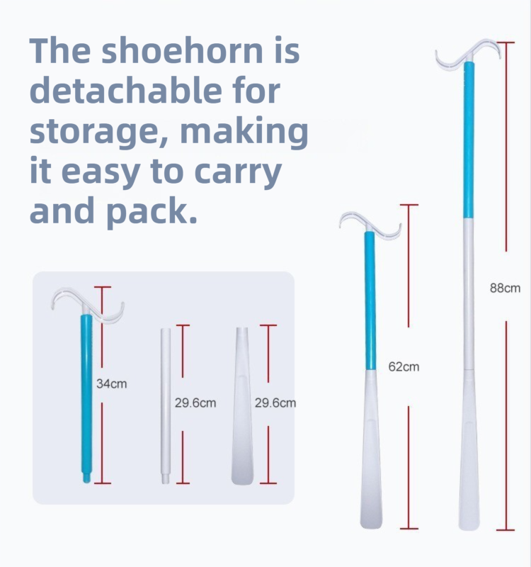 2-Pack White Blue Dressing Aid Stick & Long-Handled Shoe Horn Adjustable 62-88cm