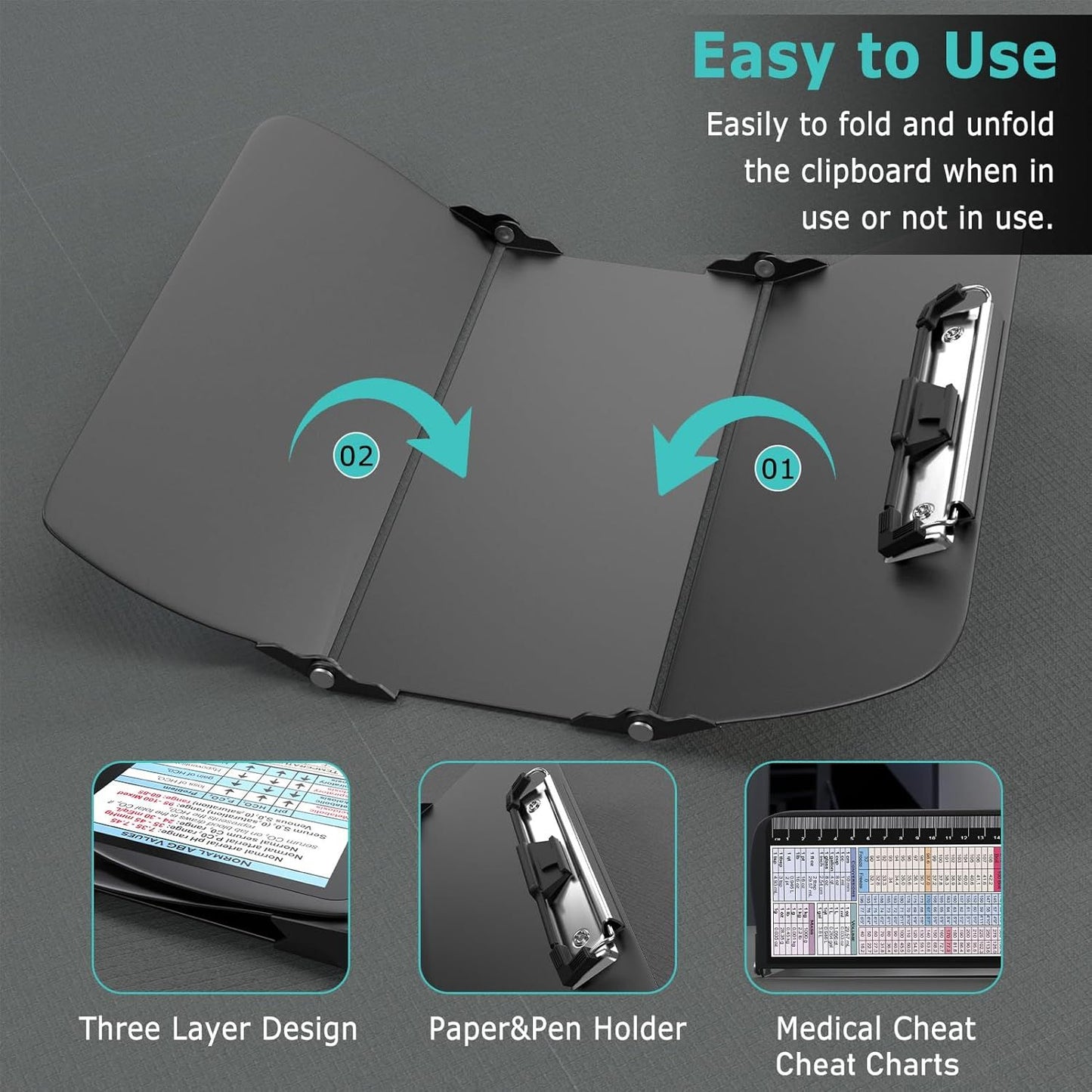 Blue Aluminium Tri-Fold Nursing Clipboard - A4 Document Holder with Pen Slot