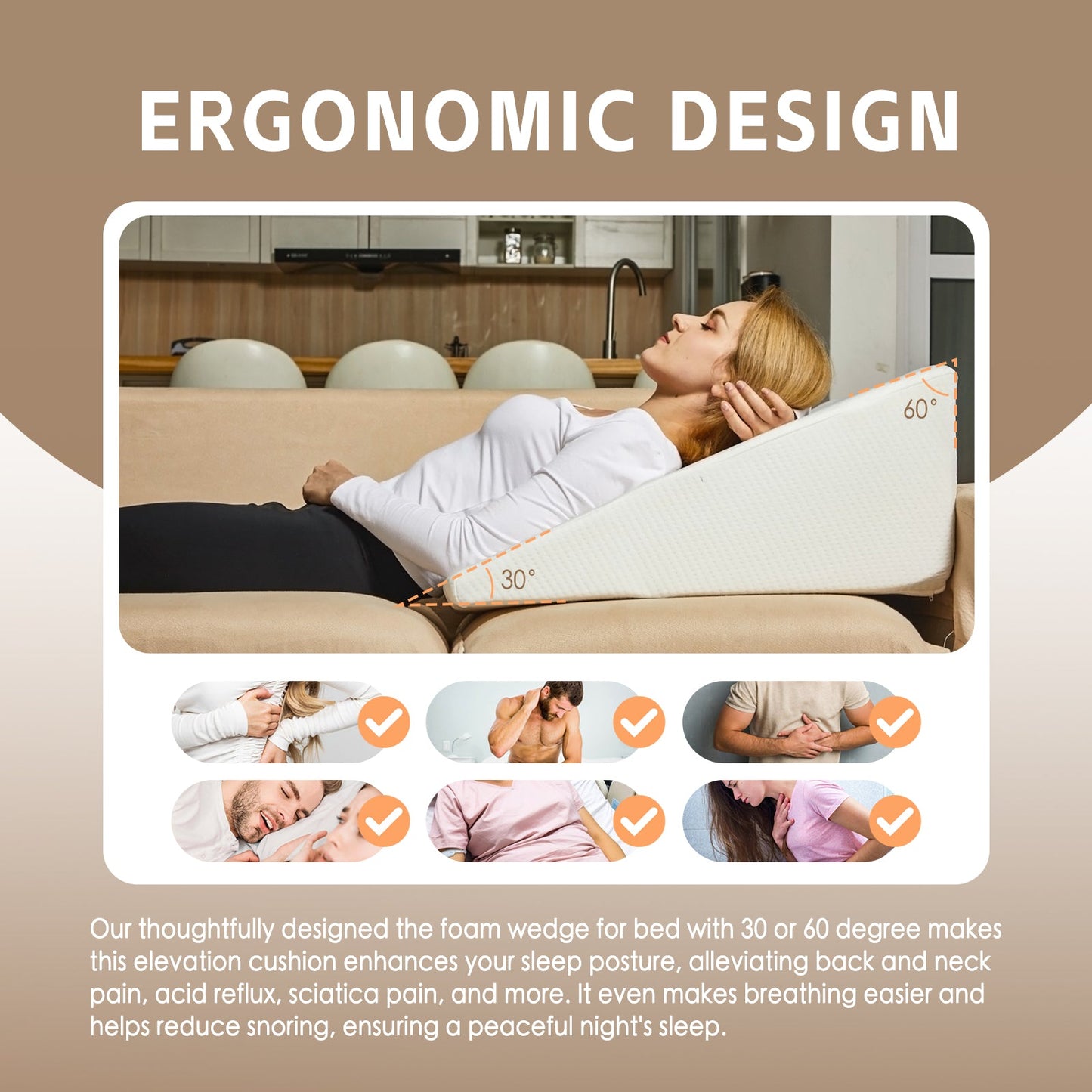 Memory Foam Bed Wedge Back Support Pillow