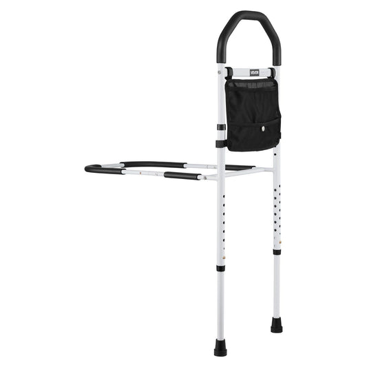 Bed Rail for Elderly, Bedside Assist Rails with Supporting Leg and PU Handrail, Adjustable Height Carbon Steel Pipe Bedside Cane, Bed Bars for Seniors & Patients, Fits King, Queen, Full, Twin