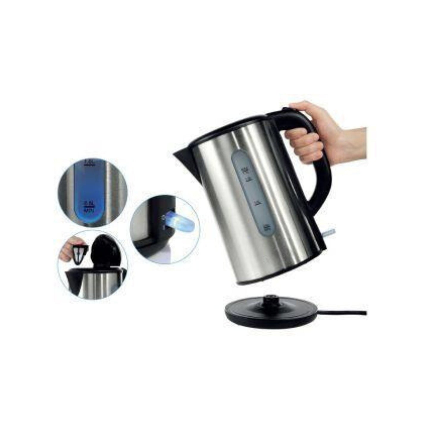 1.0L Brushed Silver Stainless Steel Electric Kettle Hotel Motel